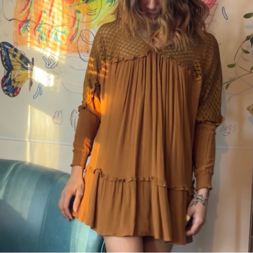 Tan Bohemian Long Sleeve Dress